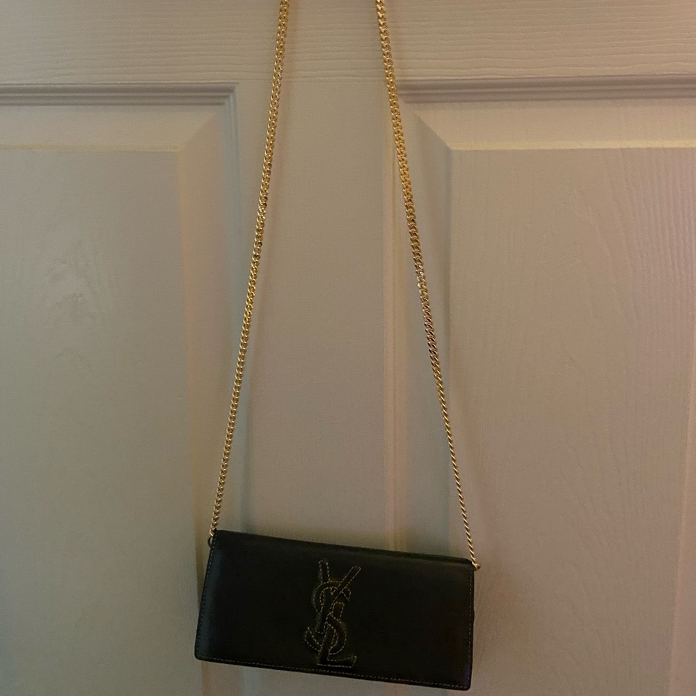 YSL Distressed Leather Chain Wallet - Authentic